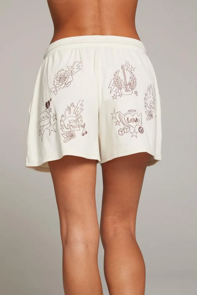 Womens Chaser Brand Bottoms Love Rock Embroidery Shorts