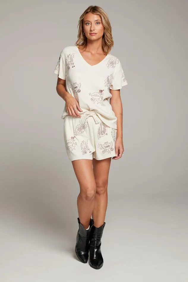 Womens Chaser Brand Bottoms Love Rock Embroidery Shorts