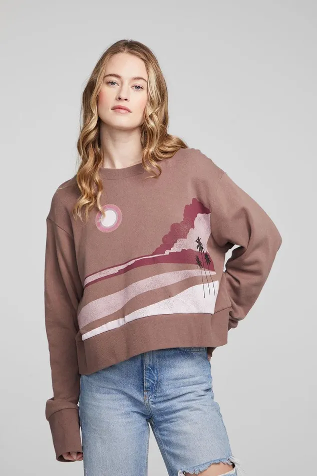 Womens Chaser Brand Tops Abstract Beach Pullover