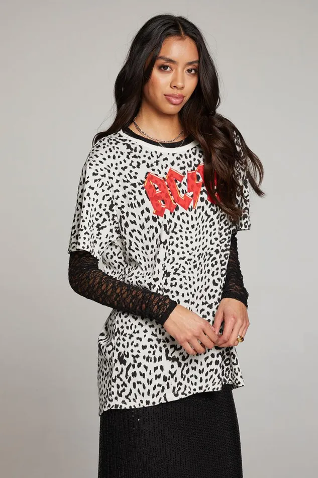 Womens Chaser Brand Tops ACDC Animal Logo Long Sleeve
