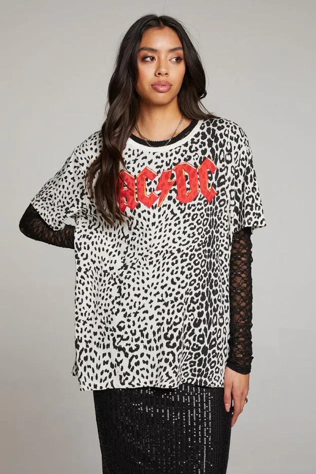 Womens Chaser Brand Tops ACDC Animal Logo Long Sleeve
