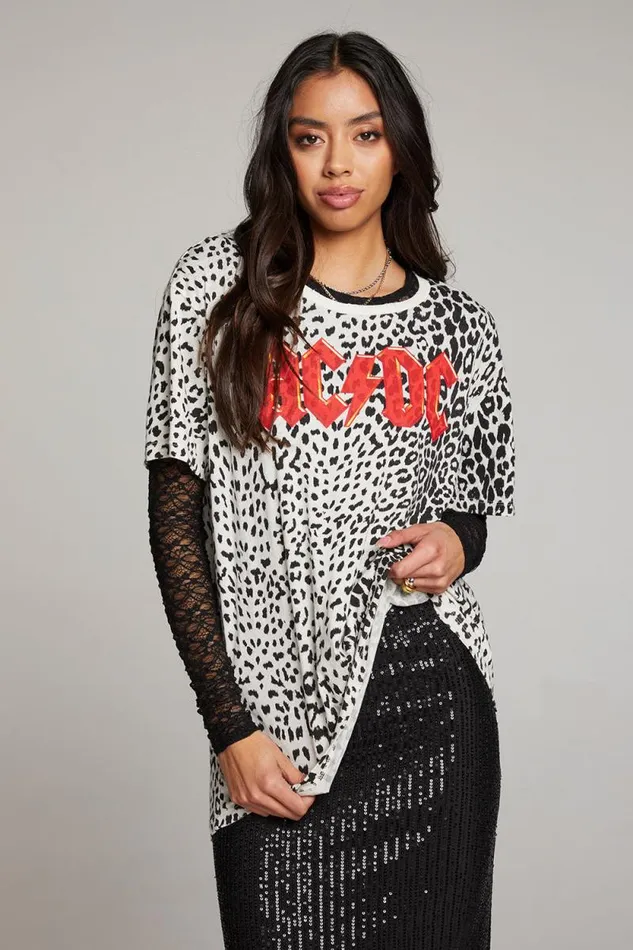 Womens Chaser Brand Tops ACDC Animal Logo Long Sleeve