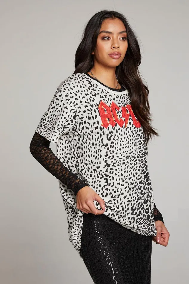 Womens Chaser Brand Tops ACDC Animal Logo Long Sleeve