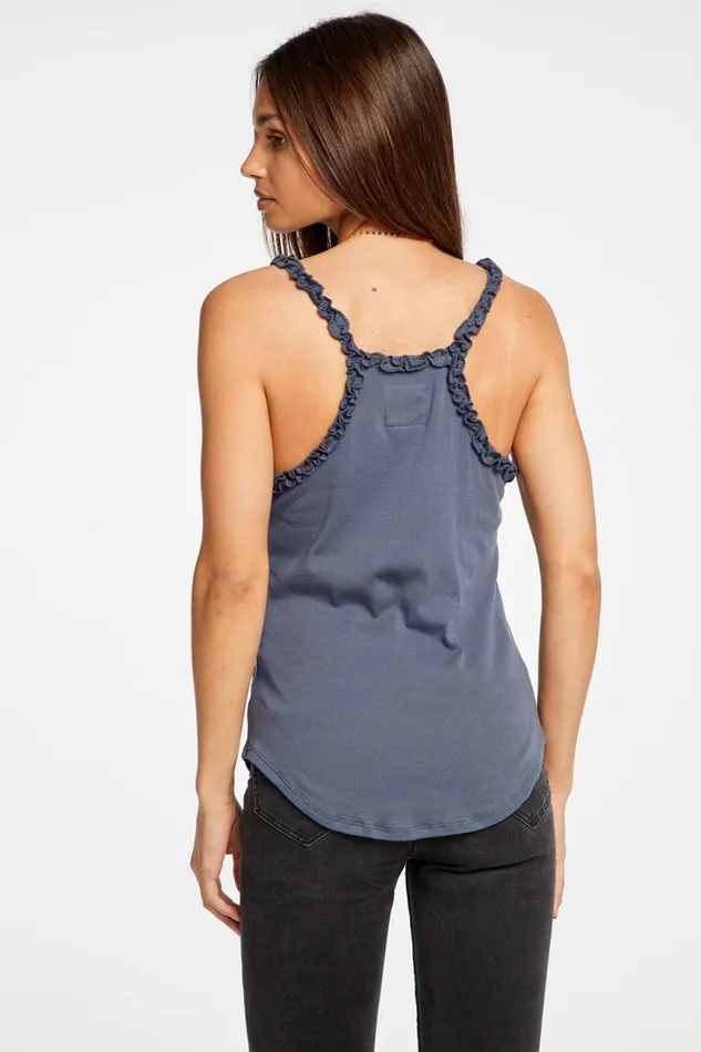 Womens Chaser Brand Tops Baby Rib V Neck Racerback Ruffle Tank