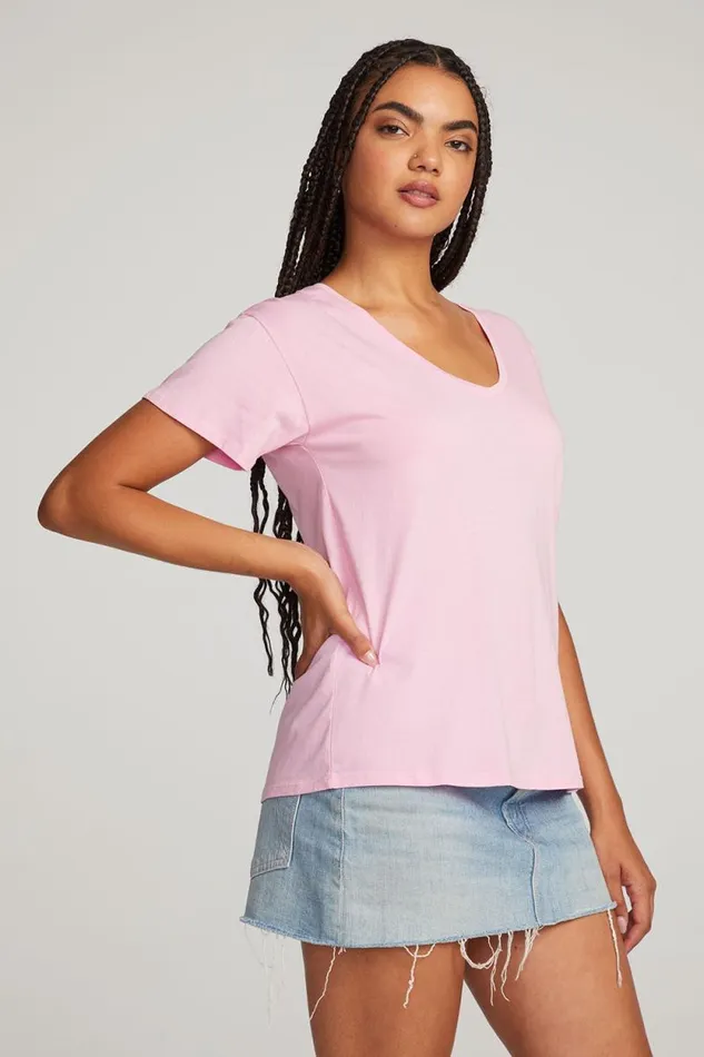 Womens Chaser Brand Tops Everyday Essential Pastel Lavender Vneck Tee