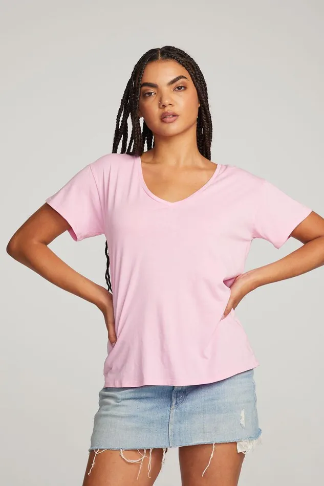 Womens Chaser Brand Tops Everyday Essential Pastel Lavender Vneck Tee