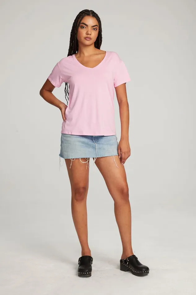 Womens Chaser Brand Tops Everyday Essential Pastel Lavender Vneck Tee