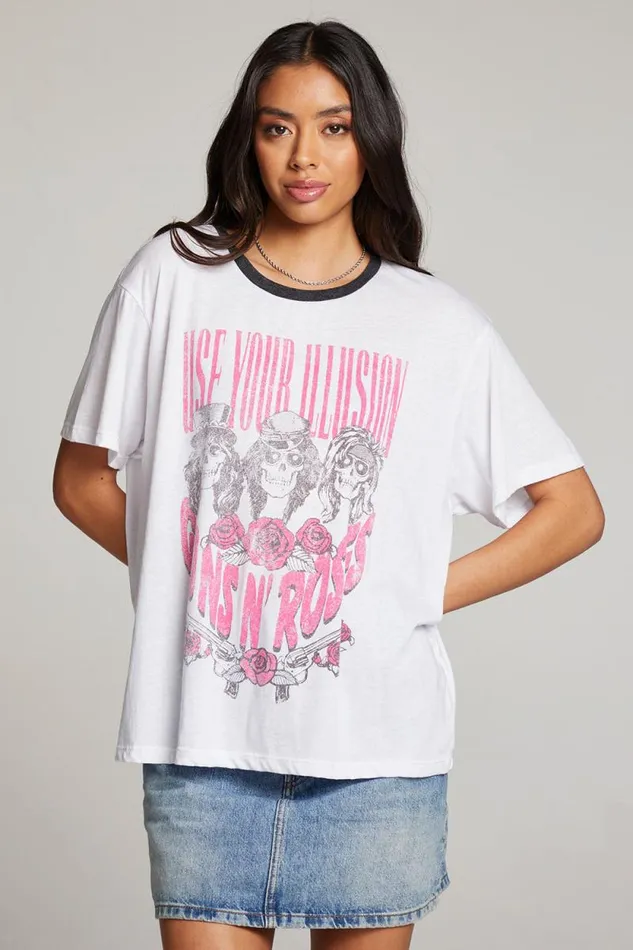 Womens Chaser Brand Tops Guns N039 Roses Use Your Illusion Skull Tee