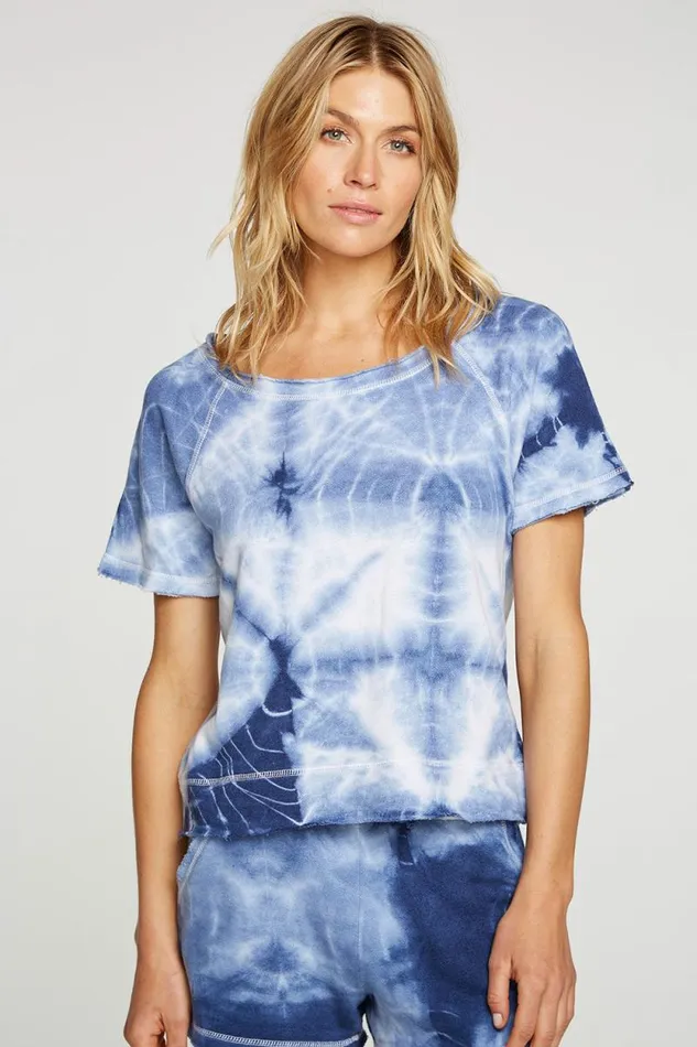 Womens Chaser Brand Tops Linen French Terry Short Sleeve Raw Edge Raglan Pullover