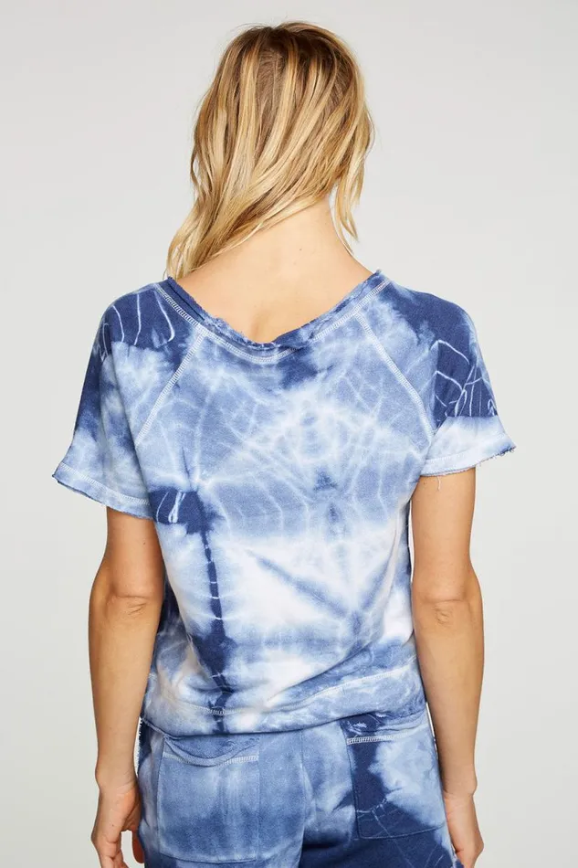 Womens Chaser Brand Tops Linen French Terry Short Sleeve Raw Edge Raglan Pullover
