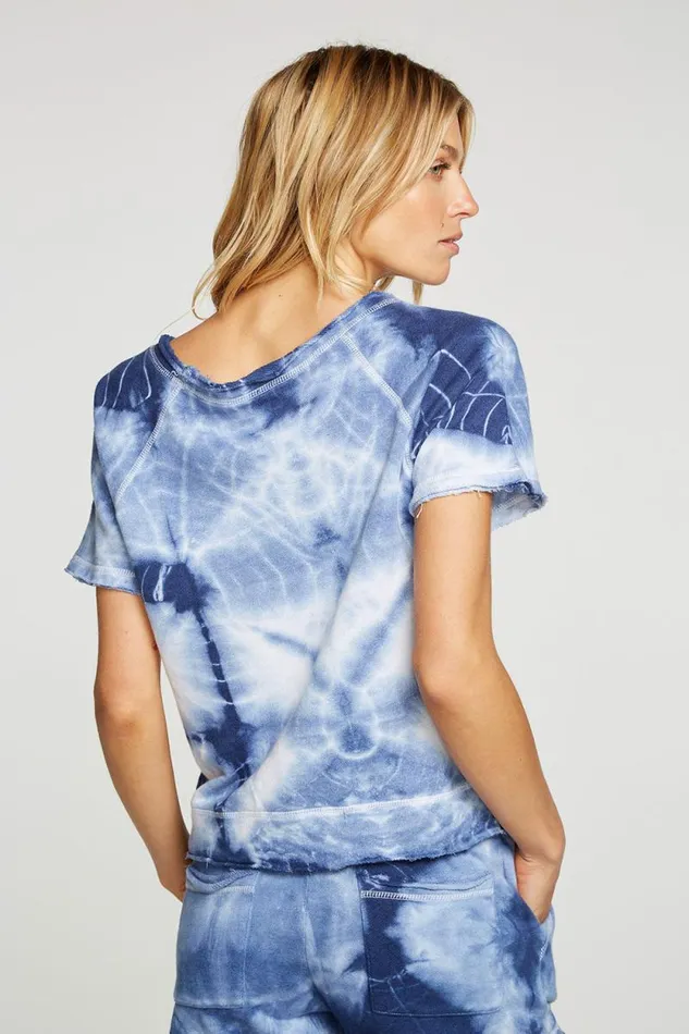 Womens Chaser Brand Tops Linen French Terry Short Sleeve Raw Edge Raglan Pullover