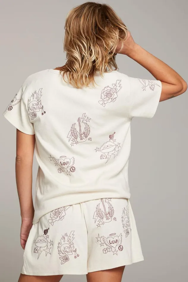 Womens Chaser Brand Tops Love Rock Embroidery Tee