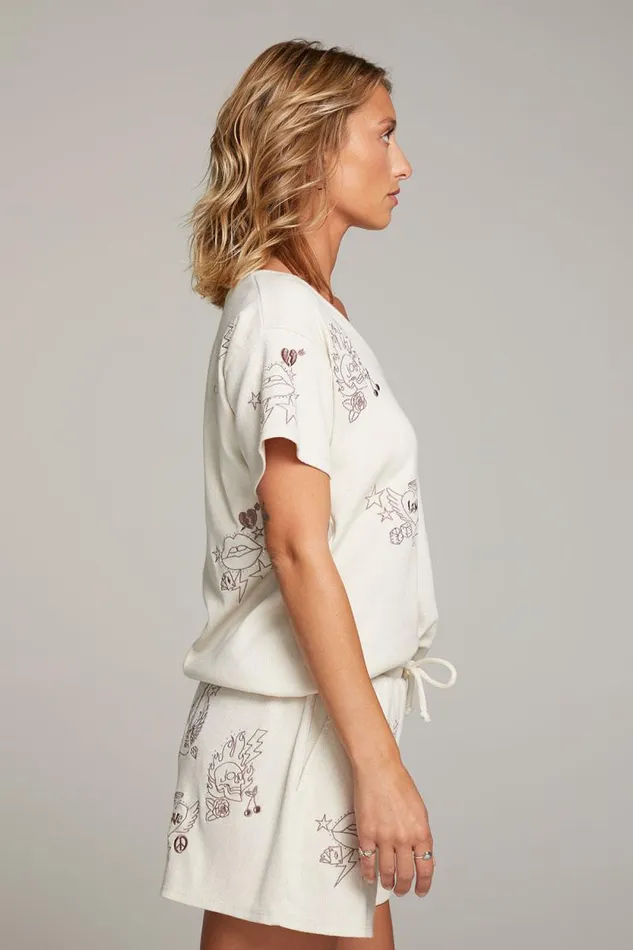 Womens Chaser Brand Tops Love Rock Embroidery Tee