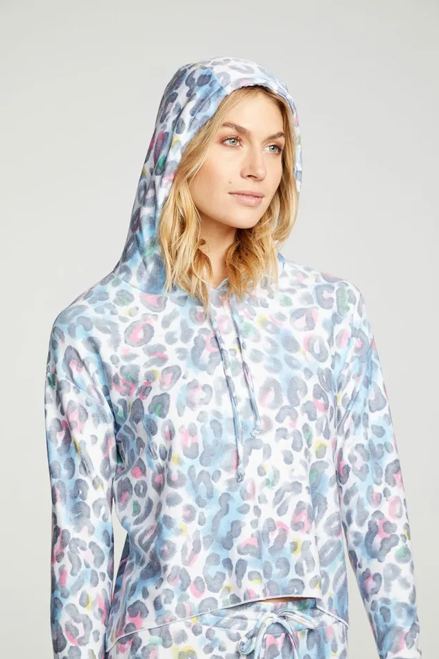 Womens Chaser Brand Tops Painterly Leopard Hoodie