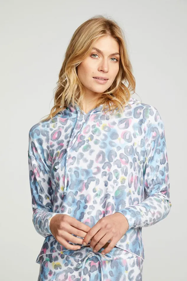Womens Chaser Brand Tops Painterly Leopard Hoodie