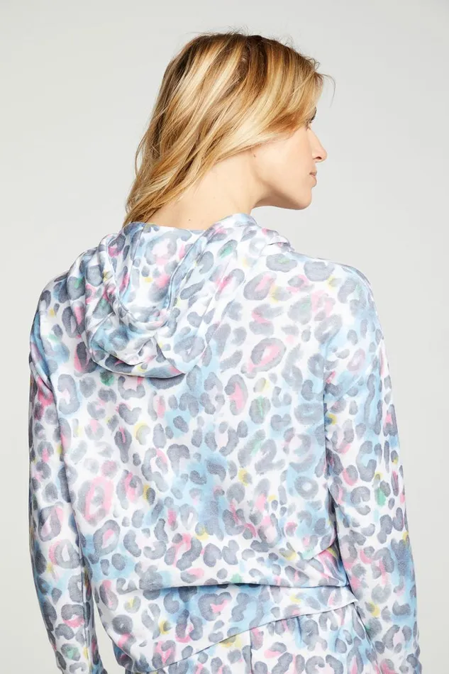 Womens Chaser Brand Tops Painterly Leopard Hoodie