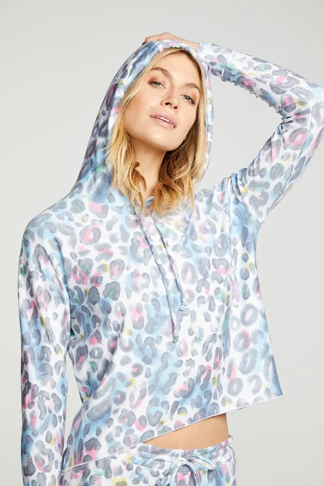 Womens Chaser Brand Tops Painterly Leopard Hoodie