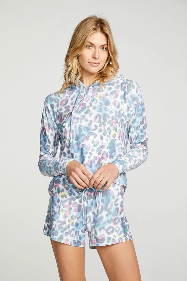 Womens Chaser Brand Tops Painterly Leopard Hoodie