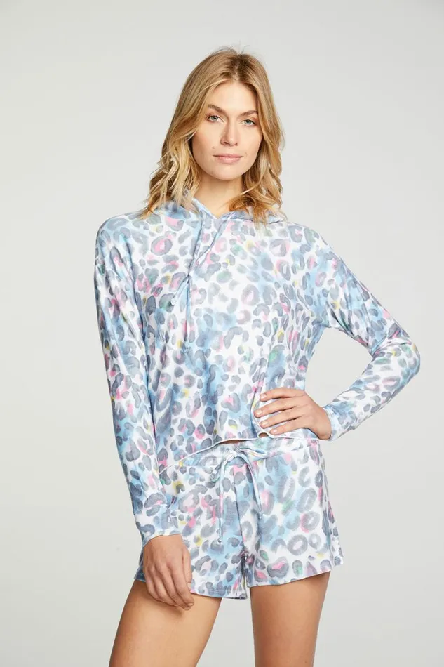 Womens Chaser Brand Tops Painterly Leopard Hoodie