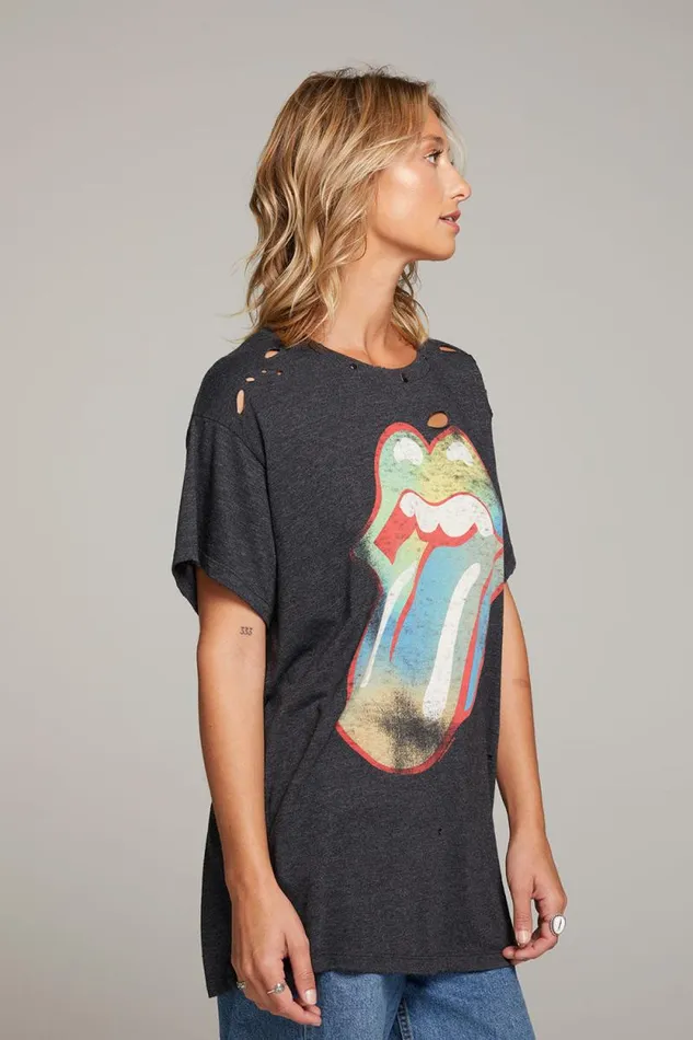 Womens Chaser Brand Tops Rolling Stones Classic Logo Distressed Tee