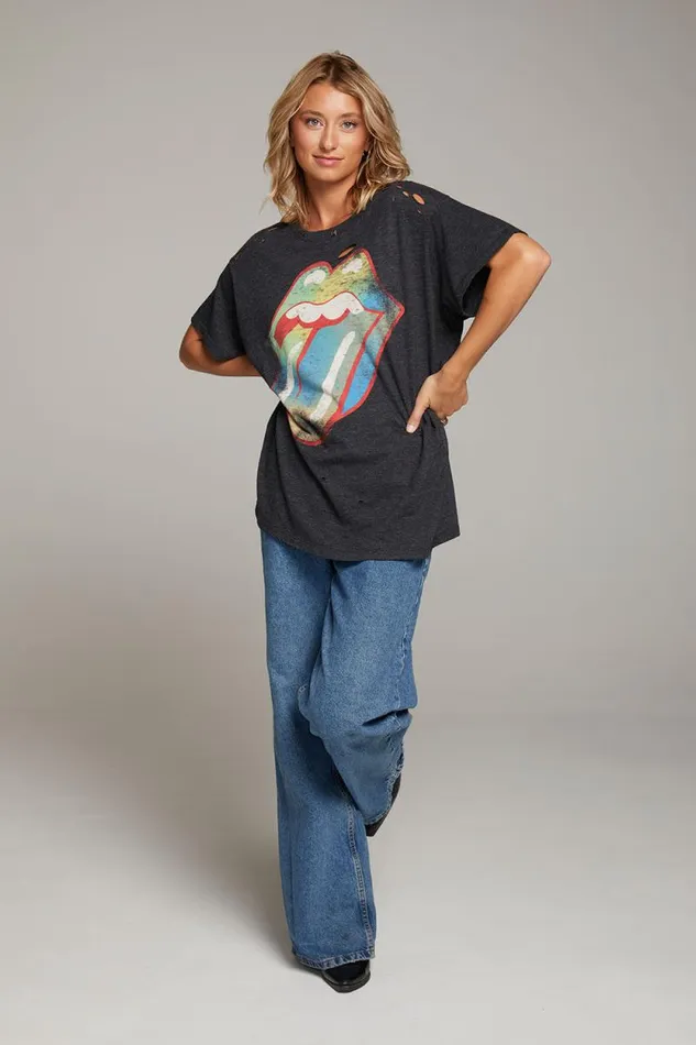 Womens Chaser Brand Tops Rolling Stones Classic Logo Distressed Tee