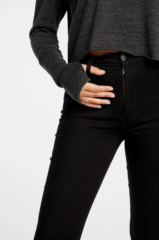 Womens Chaser Brand Tops Triblend Jersey Cropped Open Neck Long Sleeve Thumbhole Tee