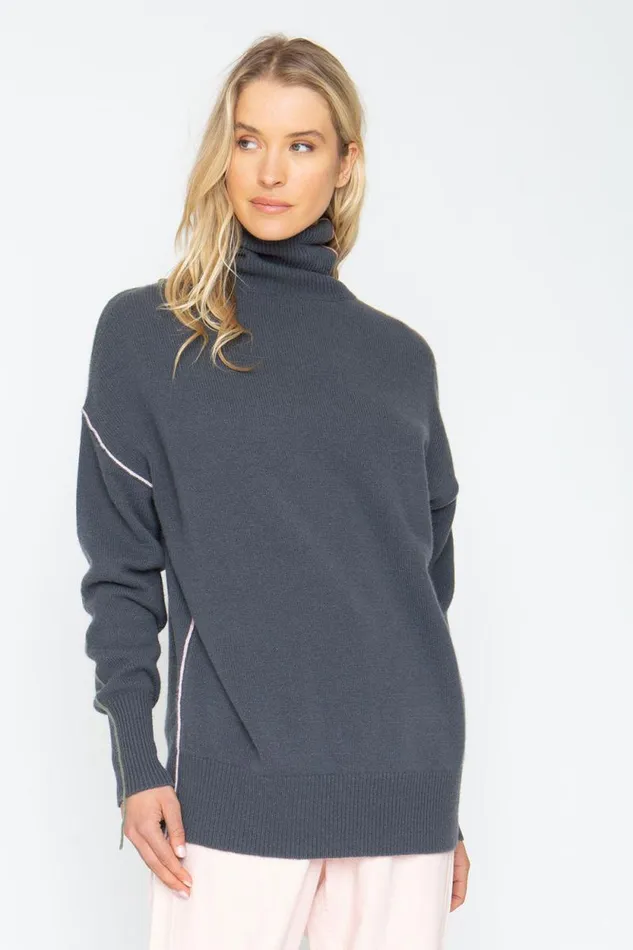 Womens Chaser Brand Tops Turtle Sweater 8211 Charbon