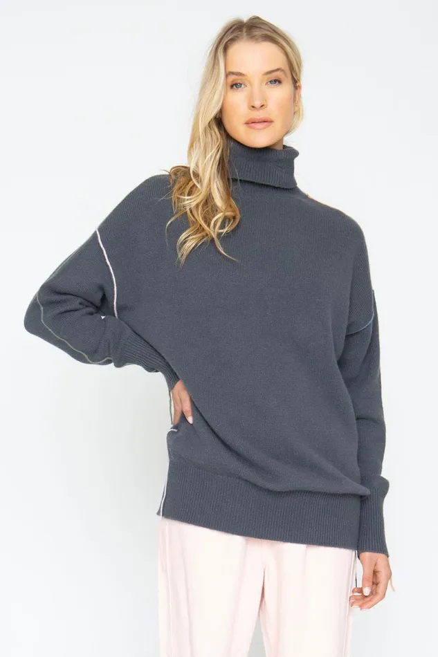 Womens Chaser Brand Tops Turtle Sweater 8211 Charbon