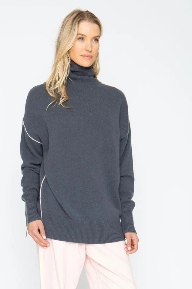 Womens Chaser Brand Tops Turtle Sweater 8211 Charbon