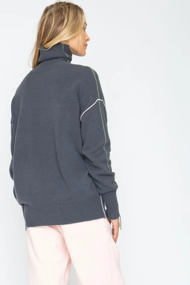 Womens Chaser Brand Tops Turtle Sweater 8211 Charbon