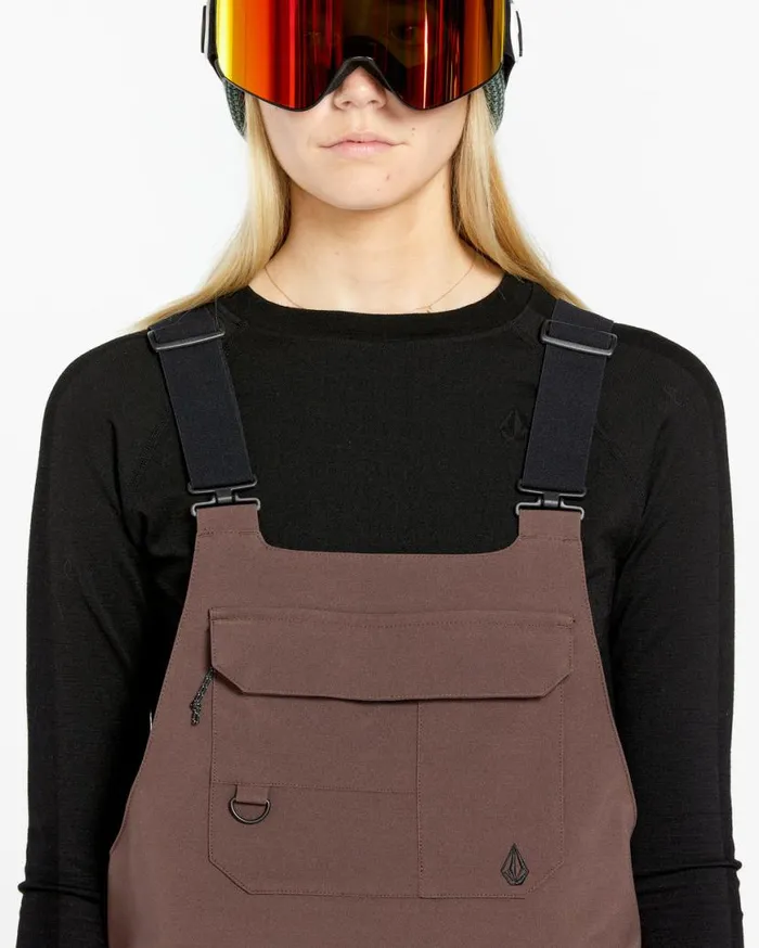 Womens Creston 3D Stretch Bib Overalls 8211 Mahogany Womens Volcom Pants