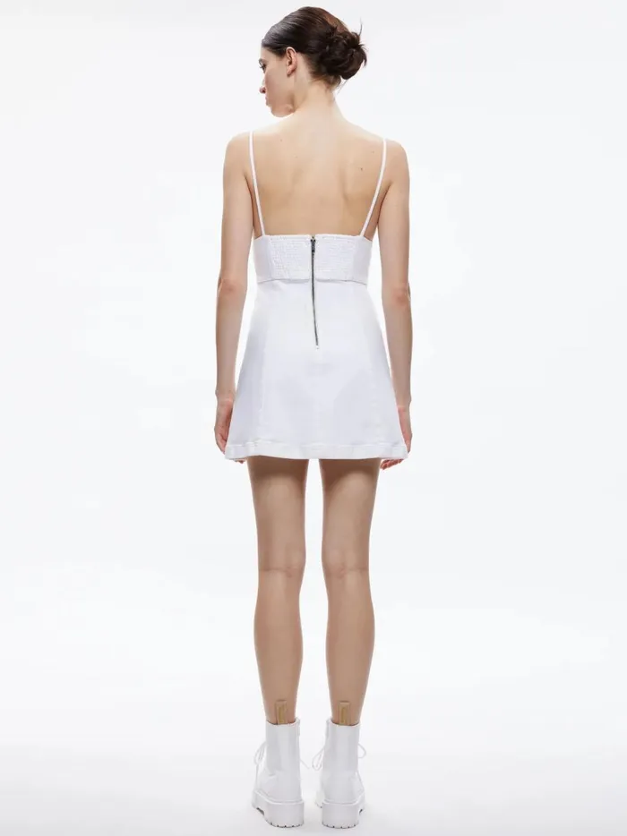 Womens Dresses Alice Olivia Carli Spaghetti Strap Denim Mini Dress White