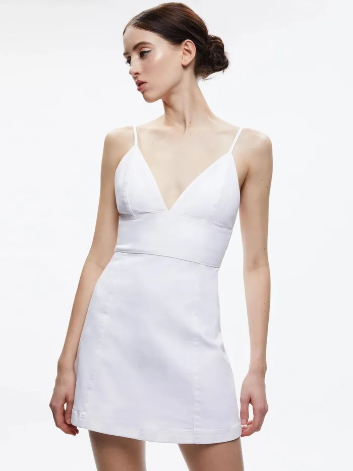 Womens Dresses Alice Olivia Carli Spaghetti Strap Denim Mini Dress White