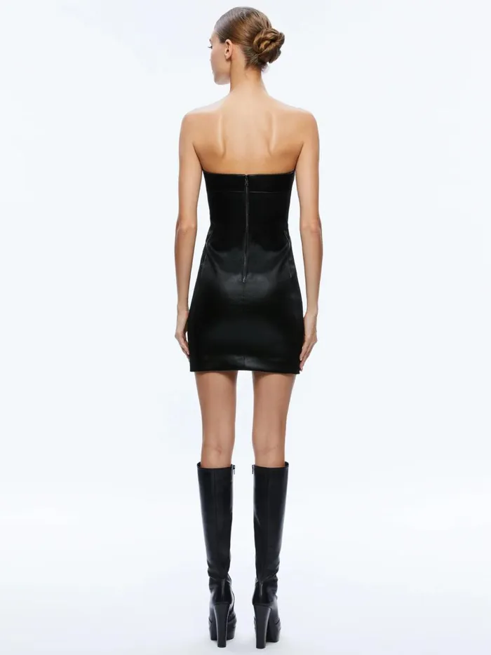 Womens Dresses Alice Olivia Kelly Strapless Vegan Leather Mini Dress Black