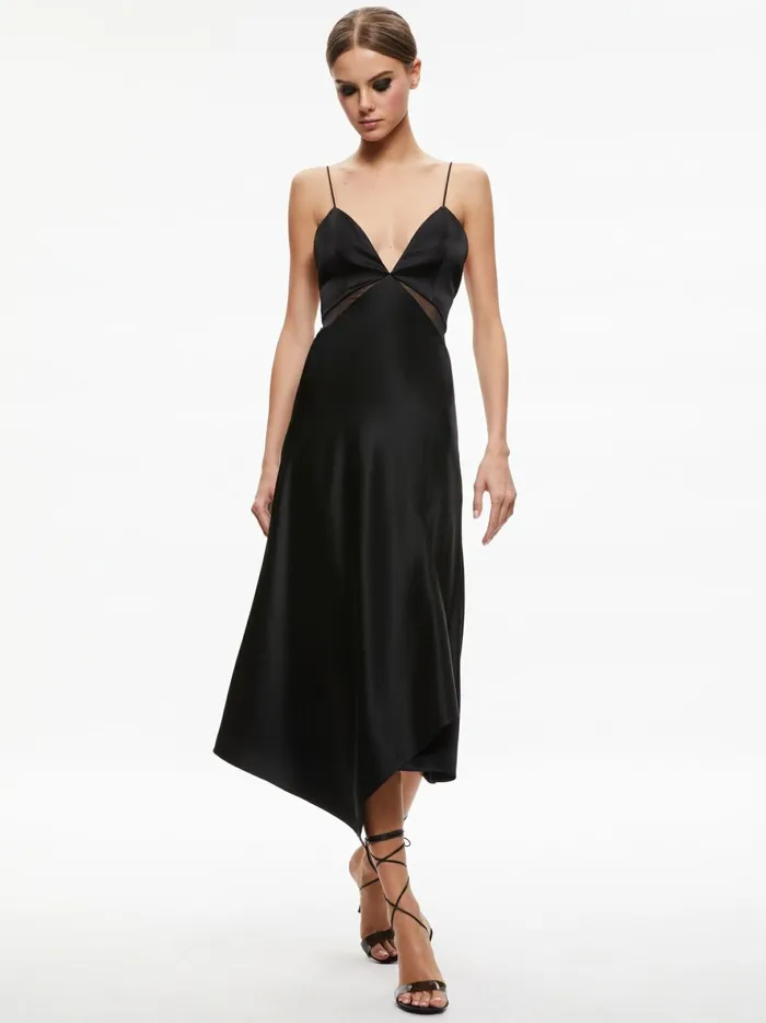 Womens Dresses Alice Olivia Moriah Sheer Cutout Midi Dress Black