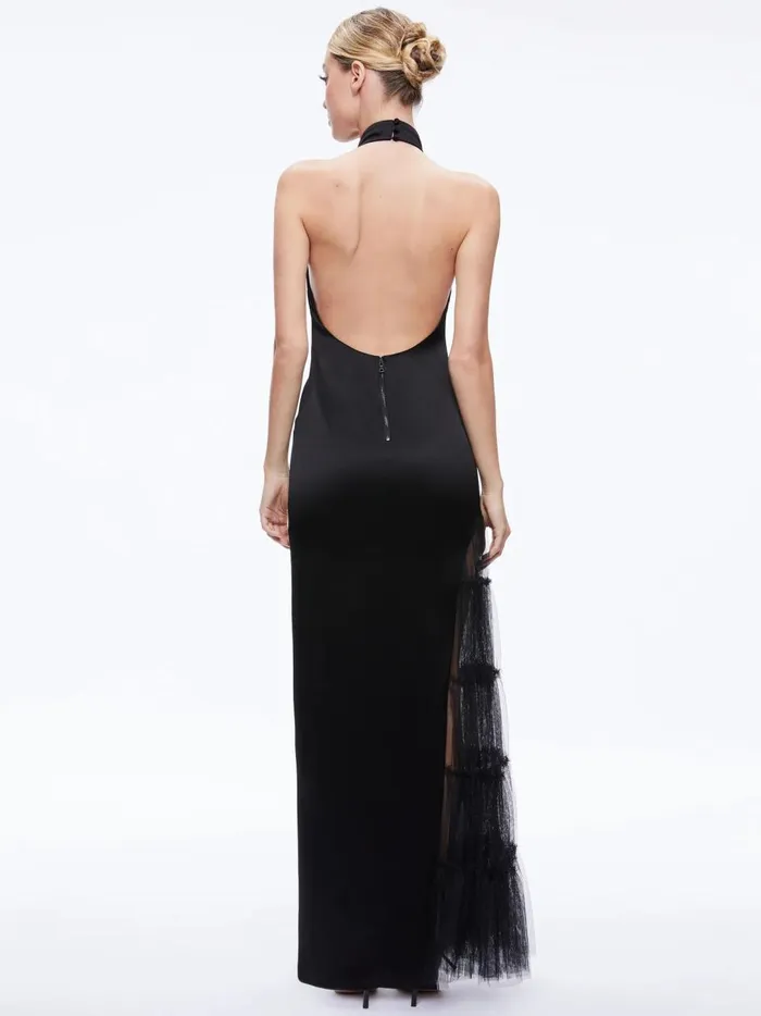 Womens Dresses Alice Olivia Ryn Slit Tulle Panel Maxi Dress Black