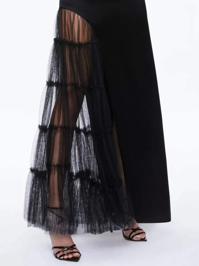 Womens Dresses Alice Olivia Ryn Slit Tulle Panel Maxi Dress Black