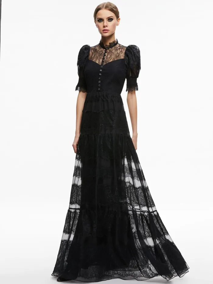 Womens Dresses Alice Olivia Vernita Tiered Maxi Dress Black