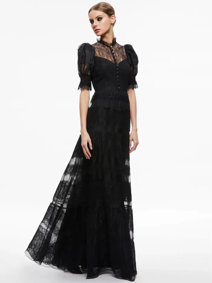 Womens Dresses Alice Olivia Vernita Tiered Maxi Dress Black