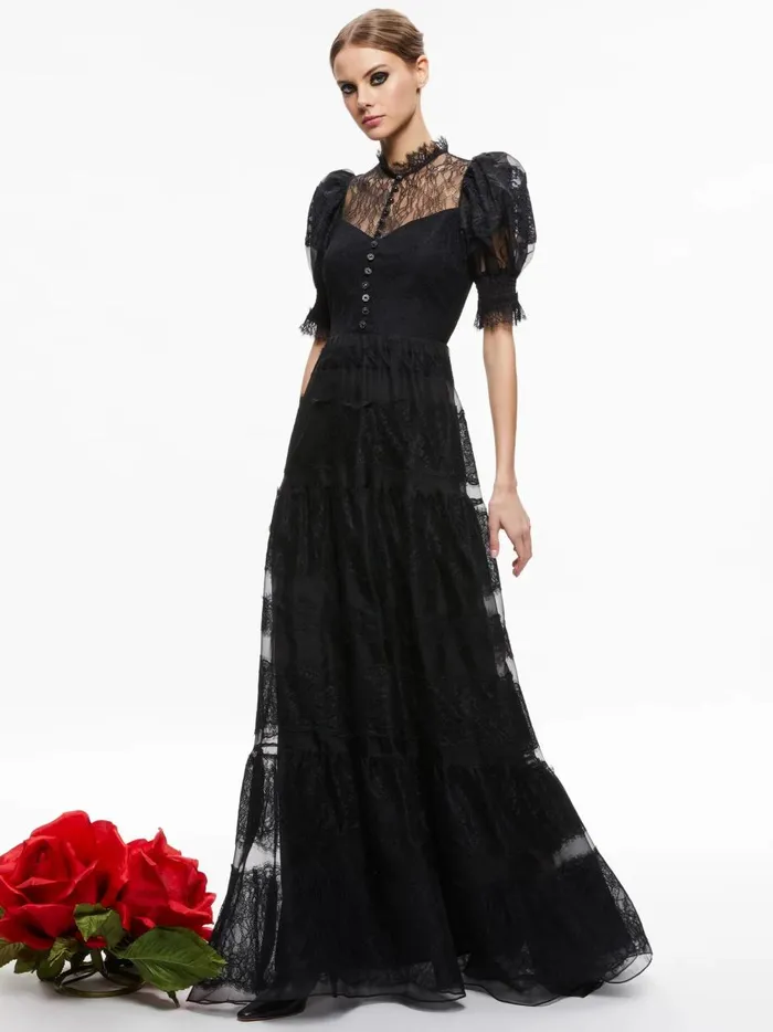 Womens Dresses Alice Olivia Vernita Tiered Maxi Dress Black