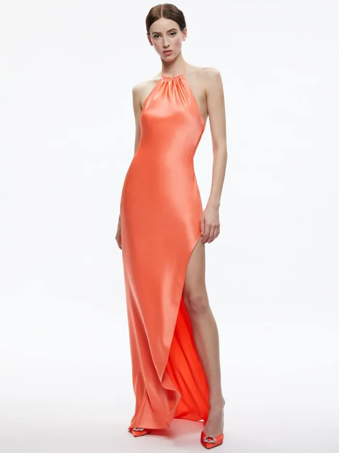 Womens Dresses Alice Olivia Zumi Open Back Halter Maxi Dress Coral Sunset