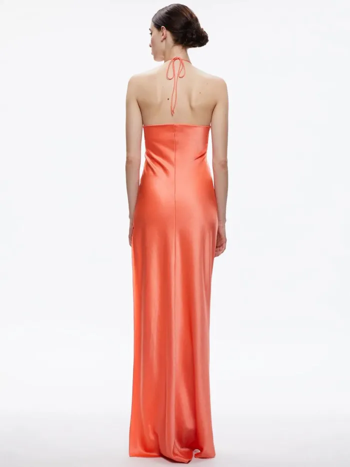 Womens Dresses Alice Olivia Zumi Open Back Halter Maxi Dress Coral Sunset