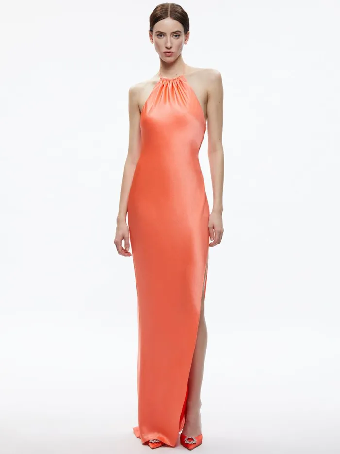 Womens Dresses Alice Olivia Zumi Open Back Halter Maxi Dress Coral Sunset