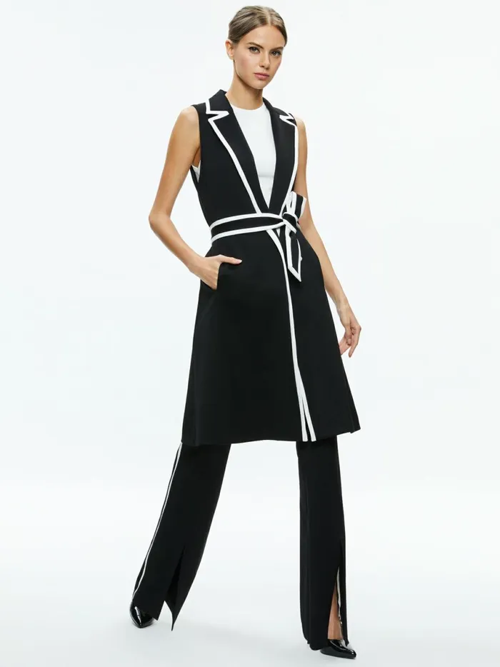 Womens Jackets Coats Alice Olivia Aubrey Long Trench Vest Blackoff White