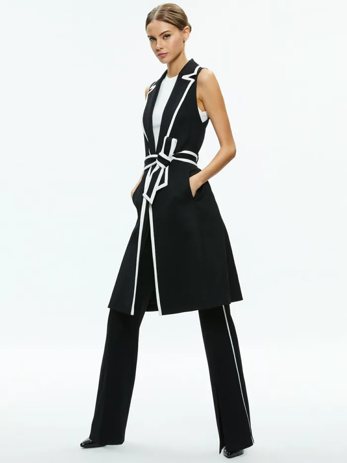 Womens Jackets Coats Alice Olivia Aubrey Long Trench Vest Blackoff White