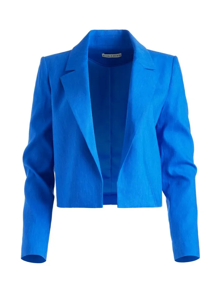 Womens Jackets Coats Alice Olivia Denny Linen Cropped Notch Collar Blazer Sapphire Womens Jackets Coats Alice Olivia Denny Linen Cropped Notch Collar Blazer Sapphire