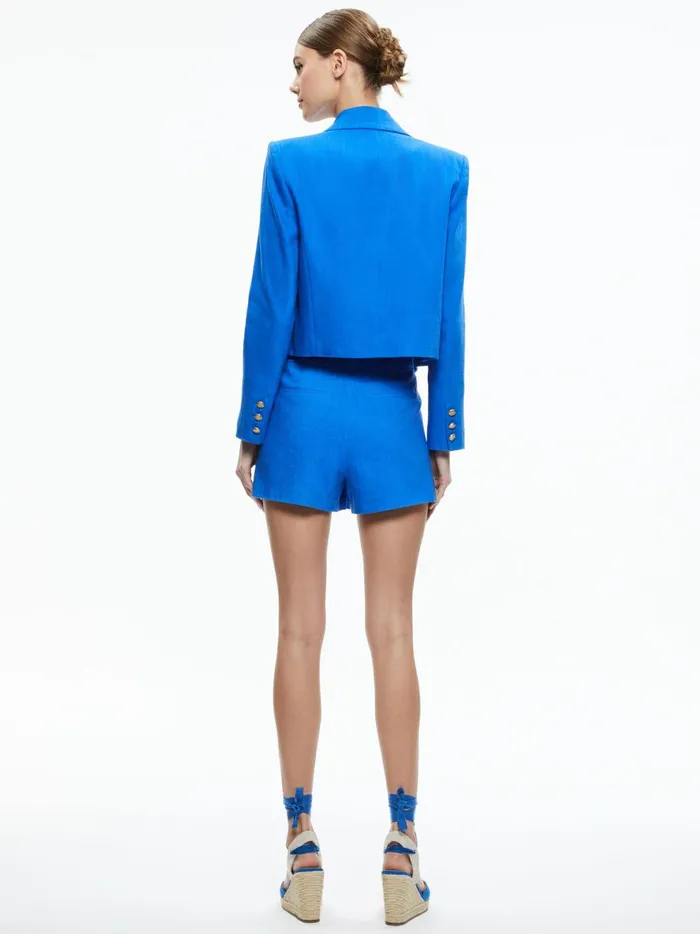 Womens Jackets Coats Alice Olivia Denny Linen Cropped Notch Collar Blazer Sapphire
