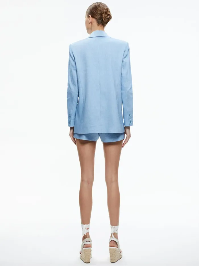 Womens Jackets Coats Alice Olivia Denny Linen Notch Collar Boyfriend Blazer Chambray