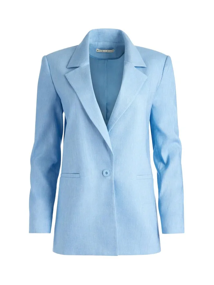 Womens Jackets Coats Alice Olivia Denny Linen Notch Collar Boyfriend Blazer Chambray