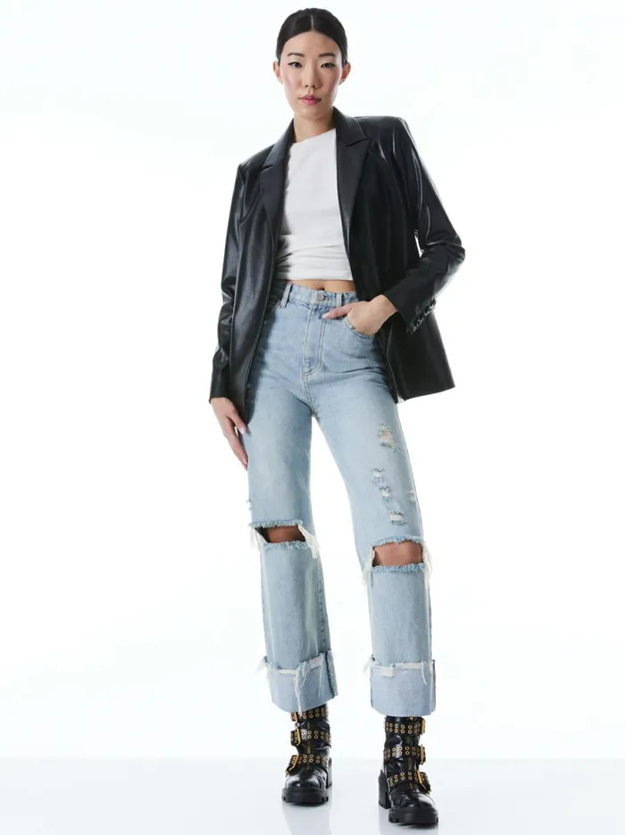 Womens Jackets Coats Alice Olivia Denny Vegan Leather Notch Collar Blazer Black Womens Jackets Coats Alice Olivia Denny Vegan Leather Notch Collar Blazer Black